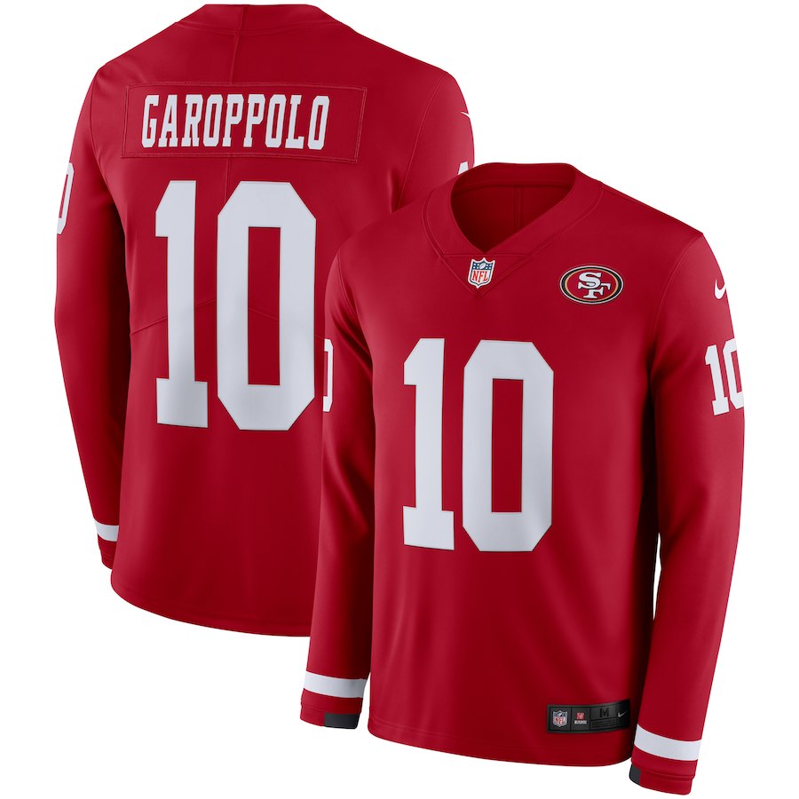 Men San Francisco 49ers #10 Garoppolo red Limited NFL Nike Therma Long Sleeve Jersey->san francisco 49ers->NFL Jersey